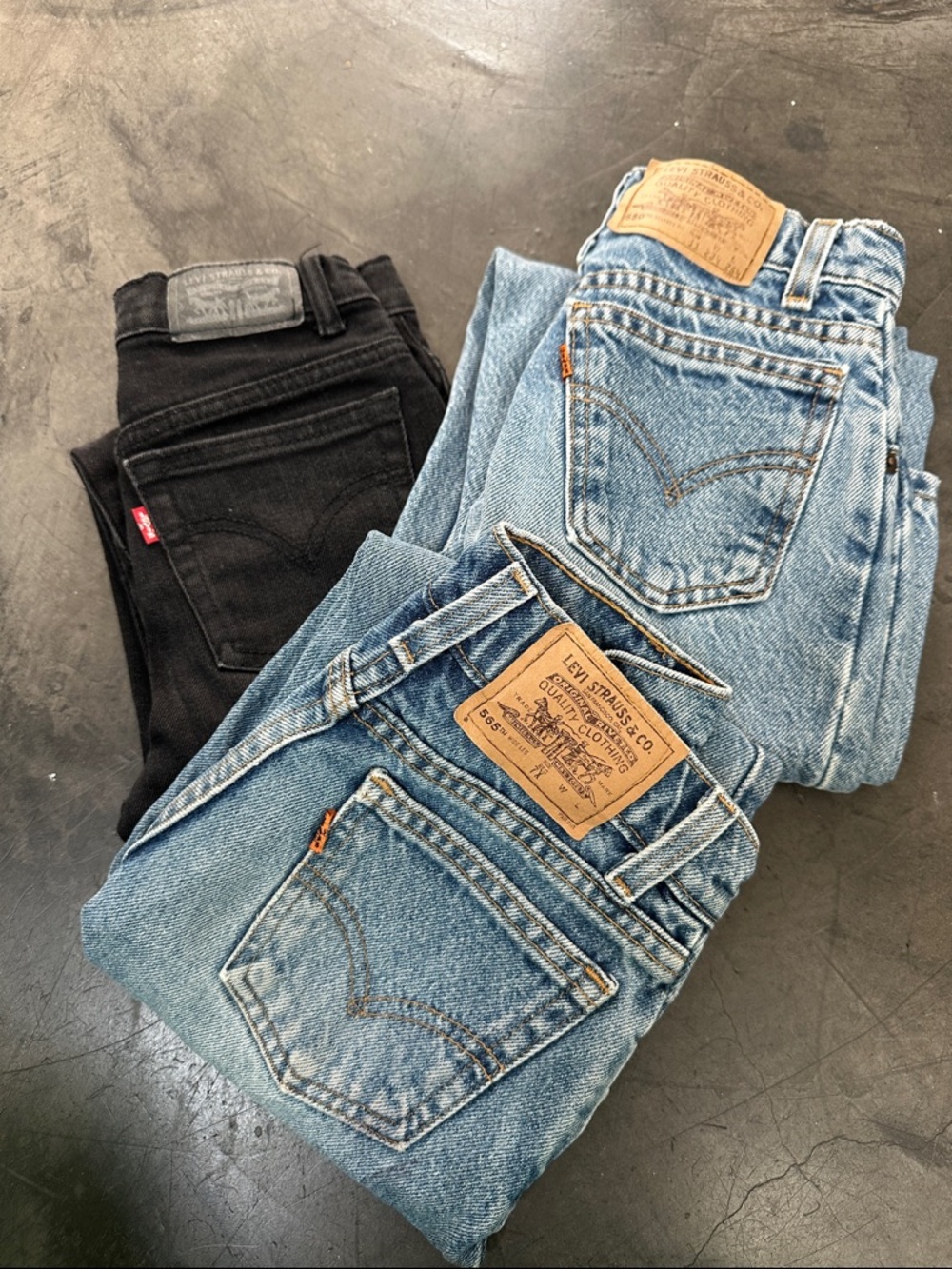 Levi's Kids Jeans 2 Vintage Orange tab and one black red tab